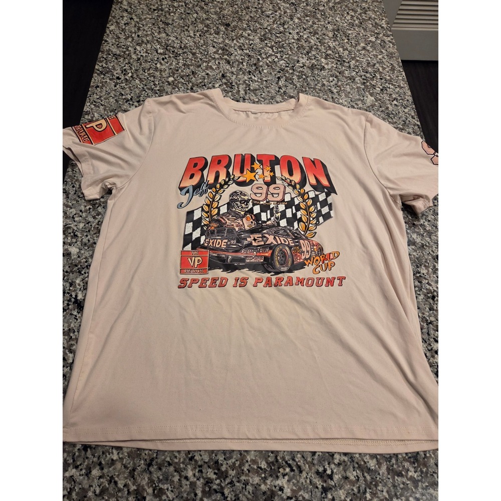 Unbranded Racing Graphic T-Shirt Mens XL Tan Jeff Burton 99 Speed Is Paramount